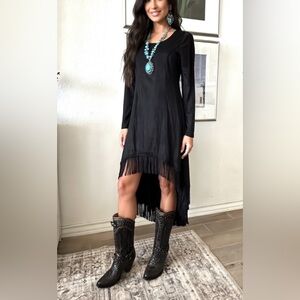 NWT Brontë High Low Suede Look Fringe Dress Western Boho Sz S